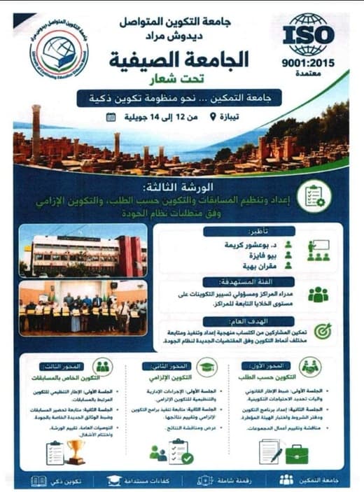 البرنامج التفصيلي لجدول أعمال كل ورشة في الجامعة الصيفية 6